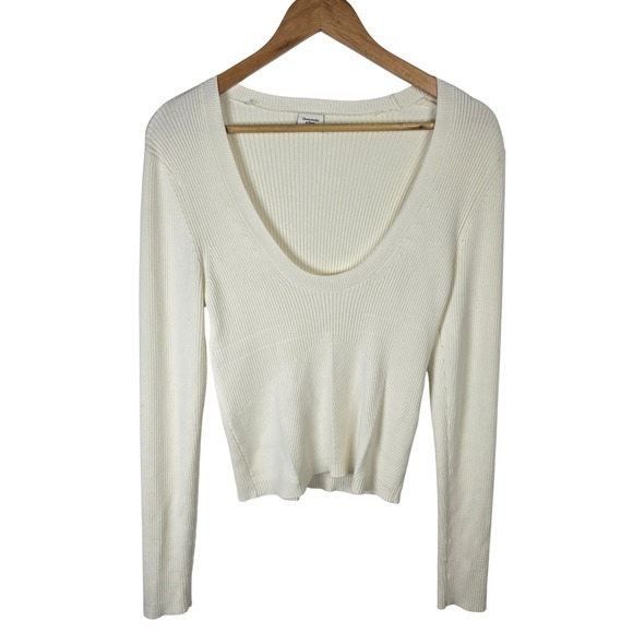Abercrombie & Fitch Sweaters - Abercrombie & Fitch Cream Ribbed Knit Long Sleeve Top Ladies Size L